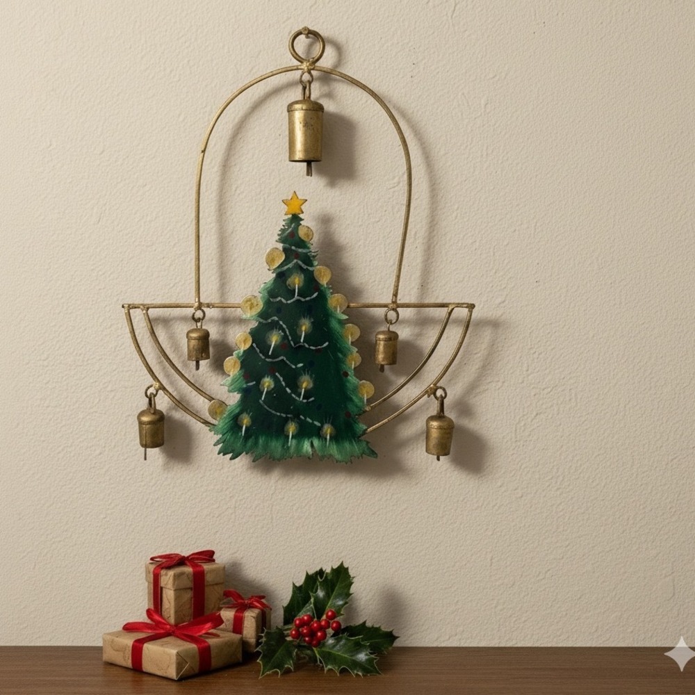 Vintage Christmas Tree‎ Bells Handmade Wall Hanging Decor Festive Holiday Decor